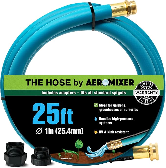 Aeromixer THE HOSE - 1 Inch Garden Hose 25 Ft, Kinkless Commercial Garden Hoses, Heavy Duty Industrial Water Hoses for Outdoors, 650 PSI High-Pressure Watering Tool for Farming and Gardening