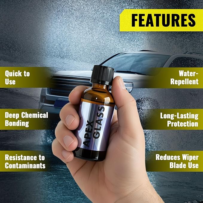 Apex Glass 50ml Hydrophobic Ceramic Coating - Professional Rain Repellent for Windshields & Windows - Long Lasting Nano Silica Protection Kit with Applicator & Microfiber USA