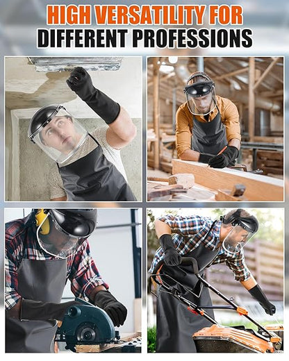 ElectricWise 3 Pack Safety Face Mask Shield with 42.5" waterproof Rubber Apron Latex Gloves for Grinding Heavy Duty Chemical Work