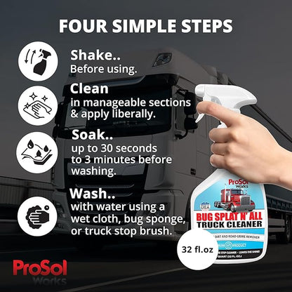 Bug Splat N' All Truck Cleaner 32 fl oz - Truck All Purpose Cleaner for Bug Splatter, Road Grime, Bird Droppings & Black Streak Remover - Tire Shine & Truck Cleaning Kit - Safe on All Surfaces