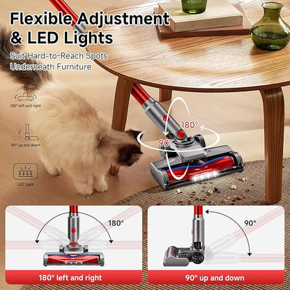 fenhua Cordless Vacuum Cleaner, Powerful Stick Vacuum Cleaner for Home with Rechargeable Battery, 6-in-1 Lightweight Handheld Vacuum, 45 Mins Runtime for Hardfloor & Carpets Pet Hair (red)
