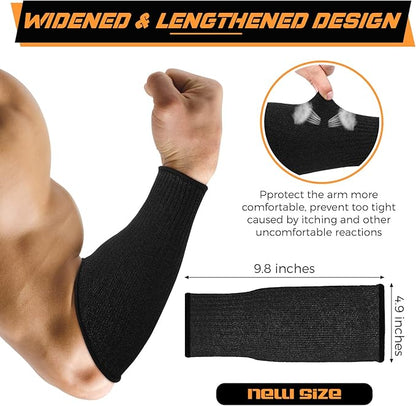 2 Pairs Cut Resistant Sleeve Arm Protection Level 5 Protection Safety Protective Sleeves Arm Protectors for Men Women(9.45 x 4.72 Inches,Black, Gray)