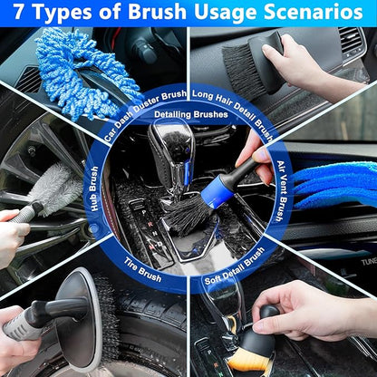 THINKWORK Car Wash Kit, Car Detailing Kit with Foam Gun, Car Wash Brush Mop and Large Folding Bucket Suitable for Car Cleaning, Blue Car Wash Set Gift for Men and Women