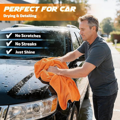2-Pack 1200 GSM Car Drying Towels – Microfiber Towels for Cars (36" x 24"), Ultra-Absorbent, Streak-Free, Scratch-Free, No Water Spots, Double-Twist Pile & Edgeless Design(Orange)