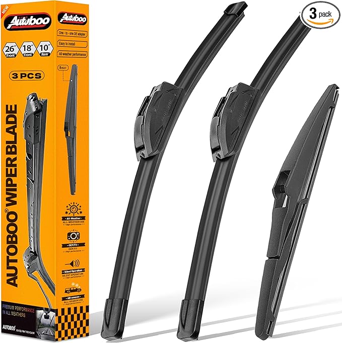 AUTOBOO 26"+18" Windshield Wipers Blades Replacement for Toyota Highlander 2020 2021 2022 2023 2024 with 10 Inch Rear Wiper Blade -Original Factory Quality (Pack of 3)