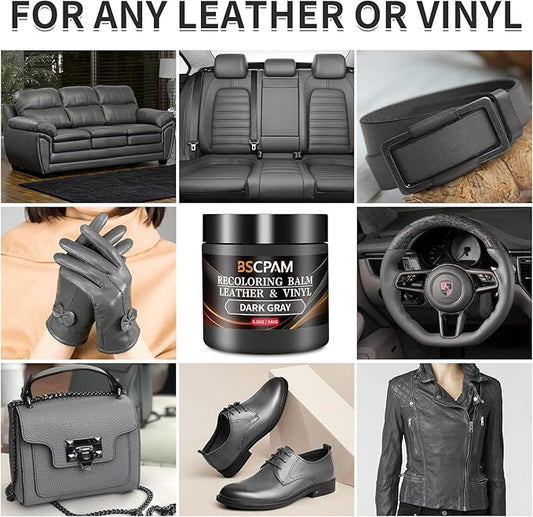 BSCPAM Dark Gray Leather Recoloring Balm with 100ml Mink Oil,Leather Couch Scratch Remover,Leather Repair kit for Vinyl Furniture and Car Interior,Leather Dye Paint,Mink Oil for Leather