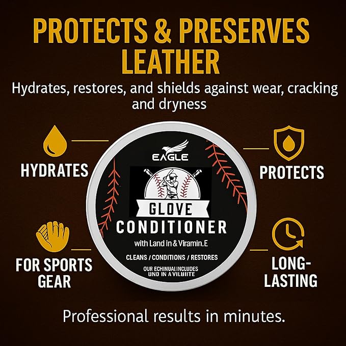 Eagle Leather Glove Conditioner Cream 2pc Set with Conditioning Balm & Cloth – Restore, Soften & Protect Baseball Mitts, Softball Gloves, Football Leather & Sports Gear