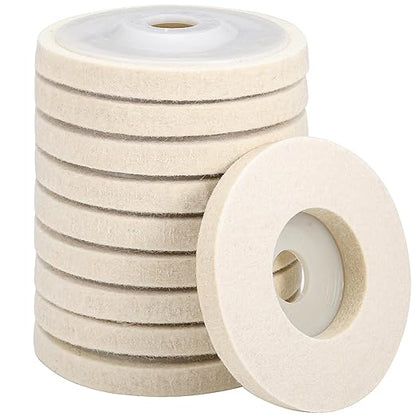 Mornajina 10 Packs 4.5" x 7/8" Round Wool Felt Polishing Wheel Disc Pads Kit for Angle Grinder 7/8" (Model 115/125) for Metal, Marble, Furniture, Car Wax, Granite (12mm Thickness)