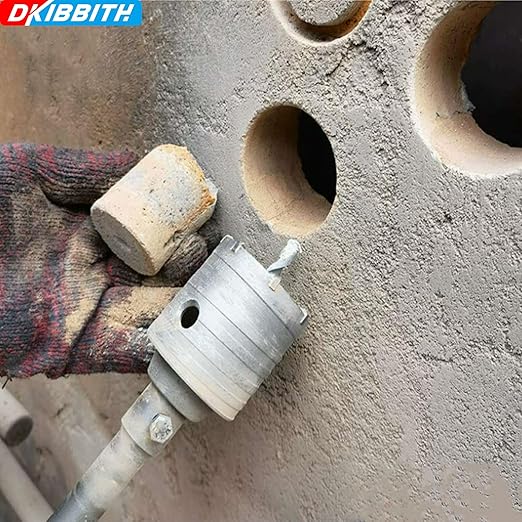 4" Concrete Hole Saw, 102mm Tungsten Steel Core Bit for Cinder Block, Brick, Rock, Plank Walls for Pipes or mini Split Lines, with SDS Plus Shank and 2 Center Positioning Drill Bits.