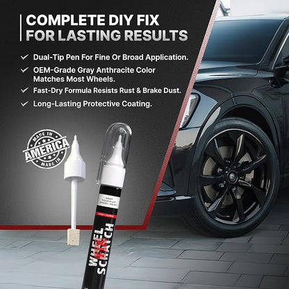 Wheel Scratch Fix® Grey Magic Car Scratch Remover Pen - Alloy Wheel Touch Up Paint Pen for Cars, Curb Rash Removal with Fast-Drying & Long-Lasting OEM Finish, Vehicles Rim Repair Paint for Chip (Anthracite (Pen Only))