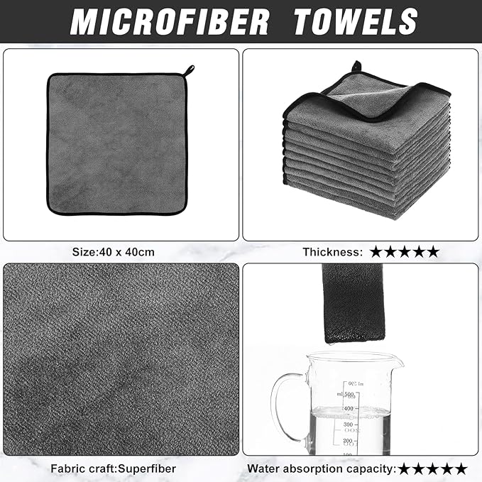 Tallew 40 Pcs Microfiber Towels 16 Inch x 16 Inch Microfiber Cloth Car Drying Towels for Cars Washing Polishing Office Windows Cleaning Household Supplies (Gray)