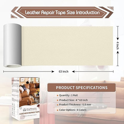 KING MOUNTAIN Leather Repair Patch,4 x 63 Inches self Adhesive Leather Repair Tape for Damaged Leather Furniture, Sofa Seating,Car Seats, Leather Goods(Beige White)