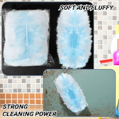 Vesici 100 Pcs Duster Refills Compatible with Swiffer Dusters Bulk Disposable Replacement Thickened with 1 Handle Heavy Duty for Cleaning, Office (Blue)