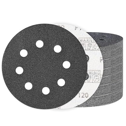 100PCS 5 Inch Hook and Loop Sanding Discs 120 Grit, 8 Hole Wet Dry Orbital Sander Sand Paper, Silicon Carbide Sandpaper for Automotive Wood Metal Glass