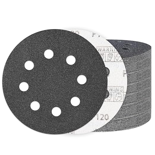 100PCS 5 Inch Hook and Loop Sanding Discs 120 Grit, 8 Hole Wet Dry Orbital Sander Sand Paper, Silicon Carbide Sandpaper for Automotive Wood Metal Glass