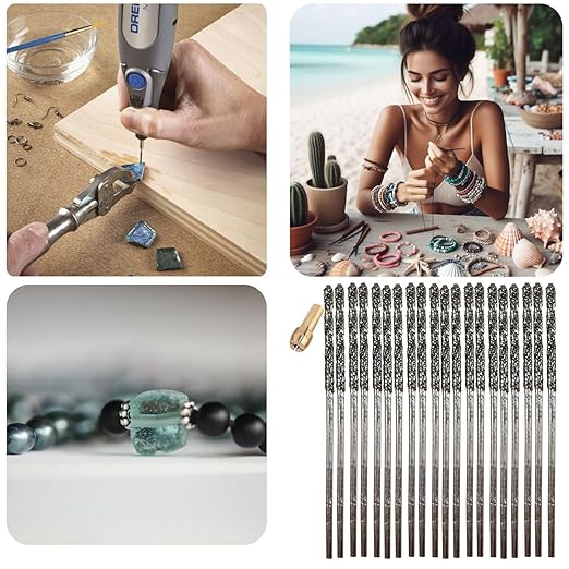 Drilax 20-Pc 2mm Diamond Drill Bit Set | Dremel Compatible with 1 Collet | for Glass, Sea Glass, Gems & Jewelry
