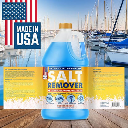 [1 Gallon] Concentrated Salt Remover + Corrosion Protection - Made in USA, Salt Cleaner Ideal for Boats, Cars, Marine Engine & Outboard Motor Flush, Washes Salt Away from Boat, Vehicles, & Trailers