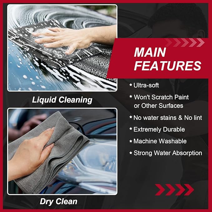 Oudain 16 Pcs Microfiber Cleaning Cloth 16x16 Inch Microfiber Towels for Car Ultra Absorbent Cleaning Rags Reusable Lint Free Streak Free Detailing Towel for Car Washing Drying Dusting (Gray)