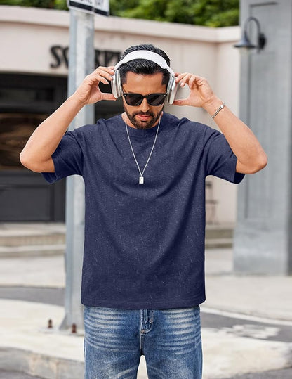 COOFANDY Men's Cotton T-Shirts Oversized Shirt Short Sleeves Streetwear Loose Fit Summer Tee Tops Washed Basic Unisex Shirts