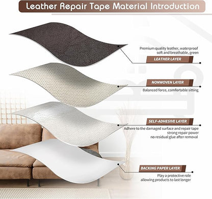 KING MOUNTAIN Leather Repair Patch,12 x 60 Inches self Adhesive Leather Repair Tape for Damaged Leather Furniture, Sofa Seating,Car Seats, Leather Goods（Chocolate Brown）
