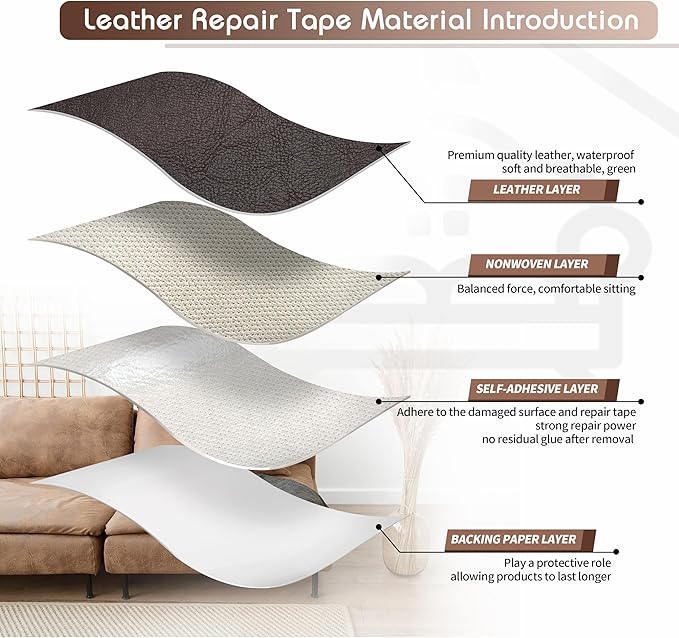KING MOUNTAIN Leather Repair Patch,2 Packs 9 x 11 Inches self Adhesive Leather Repair Tape for Damaged Leather Furniture, Sofa Seating,Car Seats, Leather Goods（Chocolate Brown）