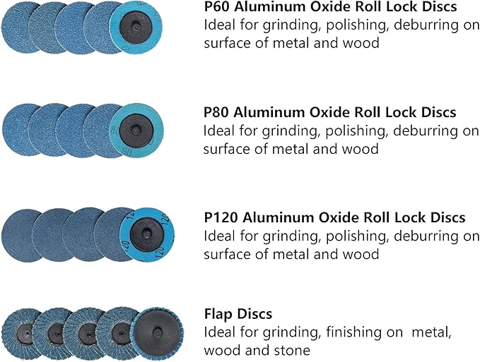 44Pcs Roll Lock 2 inch Sanding Discs Set, Surface Conditioning Disc, Quick Change Disc with 1/4 inch Holder for Die Grinder Sanding Disc Surface Strip Grind Polish Burr Paint Removal