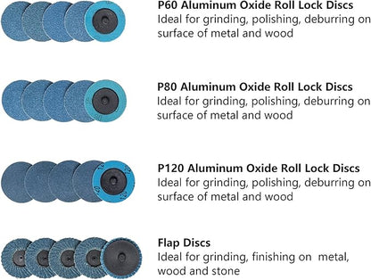 44Pcs Roll Lock 2 inch Sanding Discs Set, Surface Conditioning Disc, Quick Change Disc with 1/4 inch Holder for Die Grinder Sanding Disc Surface Strip Grind Polish Burr Paint Removal