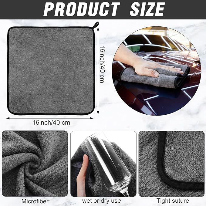Tallew 80 Pcs Microfiber Towels 16 Inch x 16 Inch Microfiber Cloth Car Drying Towels for Cars Washing Polishing Office Windows Cleaning Household Supplies (Gray)