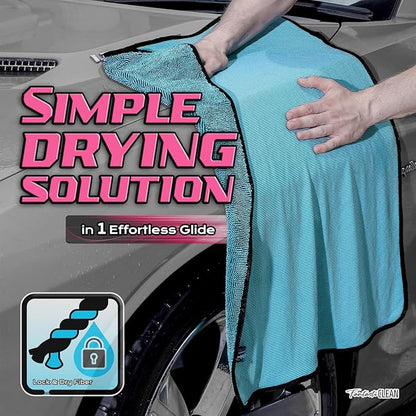 Fantasticlean Large Car Drying Towels- 2 Pack, 32‘’ by 24'' - Premium Microfiber Cleaning Cloth with Dual-Colored Twisted Loop, Ultra Absorbent, Scratch-Free for Instant Car Detailing (Blue)