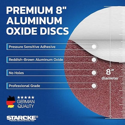 8 inch Sanding Disc Self Stick Orbital Sander Pads 10 Pack No Hole - Premium 40 Grit Sandpaper Discs Aluminum Oxide, Durable PSA Sand Paper, Round Sanding Discs Adhesive Back for Wood & Metal