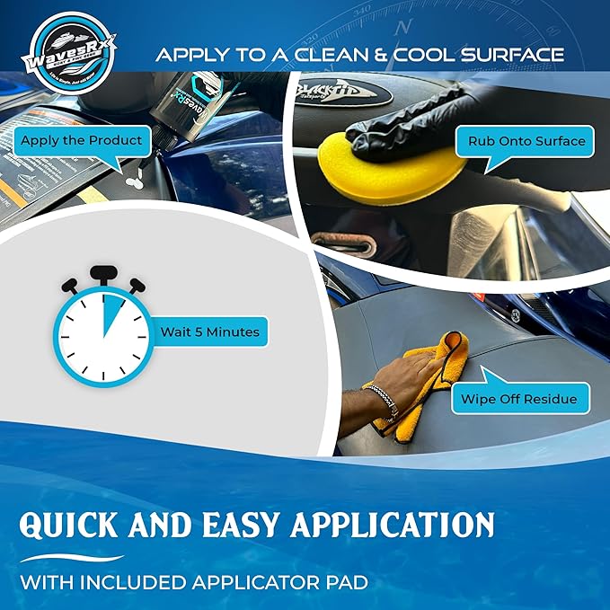 WAVESRX EpicRestore Marine Trim Restorer & Vinyl Protectant | Plastic Restorer for Boats & PWC | Ceramic Coating UV Protection & Boat Cleaner | Boat Cleaning Supplies | Boat Vinyl Cleaner – 8.4 fl oz