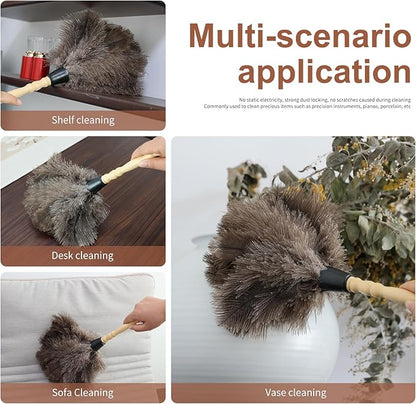 Ostrich Feather Duster 14" Natural Handheld Reusable Feathers Dusters with Wooden Handle for Cleaning Supplies Home Car Office(6PCS)