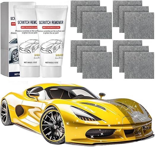 Nano Sparkle Cloth Car Scratch Remover Paste for Vehicles, 2025 Upgrade Car Scratch Repair Kit to Erase Car Paint Scratches, Water Spots，Scuff Repair Polishing Wax Kit (2pcs(White))