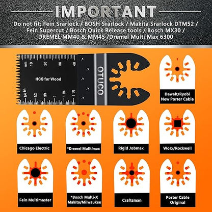 OTUCO 150 Pcs Oscillating Saw Blades, Wood Metal Cutting Multitool Bi-Metal Blades Quick Release Tool Blades Kits Fit for Dewalt, Makita, Ryobi, Rockwell