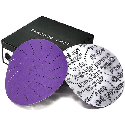 Serious Grit 6-Inch 180 Grit Ceramic Multi-Hole Hook & Loop Sanding Discs - Advanced Grain for Fast Cutting & Long Life - Film-Backed Universal Fit Sandpaper for 6-in Sanders - 50 Pack Box