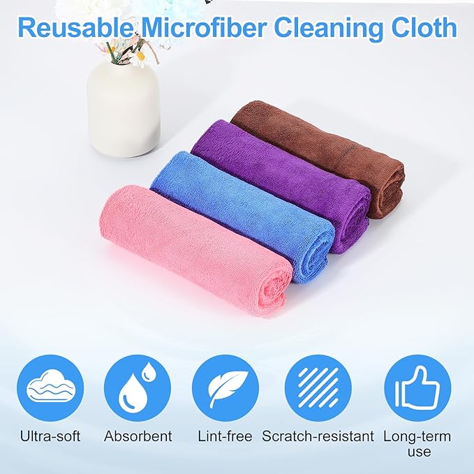 HARFINGTON 6 Pack Microfiber Cleaning Cloth, 24" x 16" Multi-Functional Cleaning Towels Reusable Absorbent Rags for Car Wash Kitchen Household Window Clean, Purple
