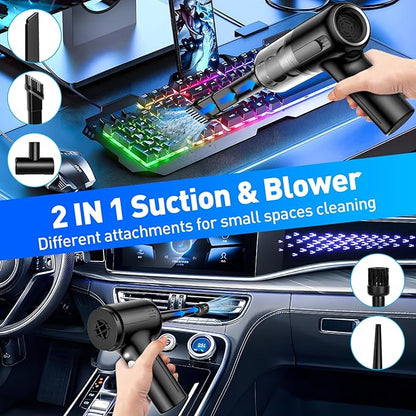 SHLNLI Handheld Car Vacuum Cleaner, 9000Pa Hand Held Vacuum Portable Cordless，2 in 1 Air Duster and Mini Vacuum Cleaner with LED Light, 120W High Power Small Vacuum for Car, Home, Office, Pet（Black）