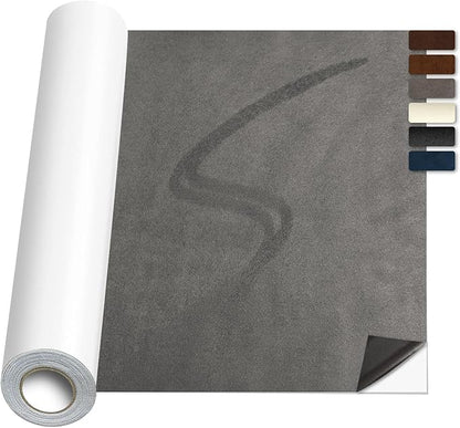 Suede Repair Patch, Large Faux Suede Leather Fabric，Self-Adhesive Fabric Patches for Furniture, Couch, Sofa, Car Interior, Shoes, Hand Bag, Jewelry Boxes ﻿ (Gray, 8x79 inch)