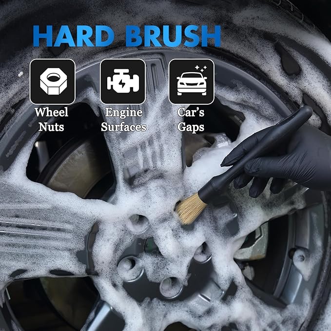 8PCS Car Detailing Brush Set - Ultra Soft Boars Hair Car Interior Detailing Brushes【Not Easy to Shed Bristles 】- Automotive Cleaning Brushes Kit w/Storage Bag & Car Drying Towel, Car Dust Brush