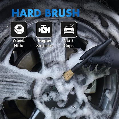 8PCS Car Detailing Brush Set - Ultra Soft Boars Hair Car Interior Detailing Brushes【Not Easy to Shed Bristles 】- Automotive Cleaning Brushes Kit w/Storage Bag & Car Drying Towel, Car Dust Brush
