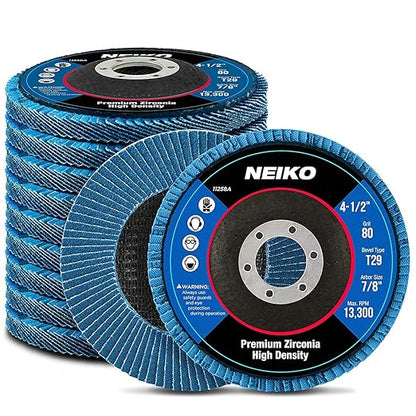 NEIKO 11258A 10 Pack Jumbo Zirconia Flap Discs 4-1/2 for Angle Grinder, 80 Grit Flapper Wheel, Angled T29 Grinding Wheel 4.5 Inch Flap Disc, 7/8" Arbor Grinding Disc, Flap Wheel for Metal Sanding