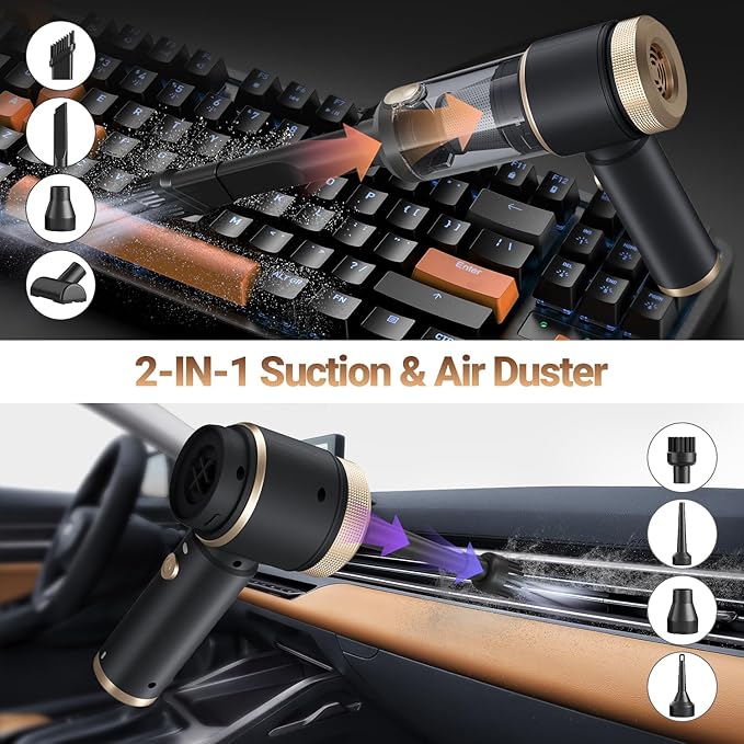Car Vacuum Portable Cordless,16000PA Strong Suction Handheld Car Cleaner with Dual HEPA Filters,LED Light,Type-C Charging Mini Vacuum, One-Click Empty Compact for Home Cleaning and Office