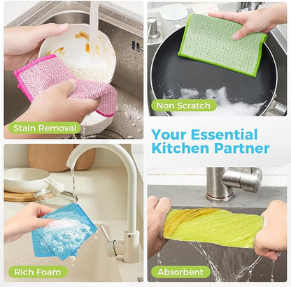 AIDEA Non Scratch Wire Dishcloth 24PK, Upgraded Wire Dishwashing Rag for Kitchen, Dual Sided, Washable Dish Cloths, Cleaning Pads Steel Scrubber for Cookware, Sinks, Dishes, Stove Tops, 7"×8"