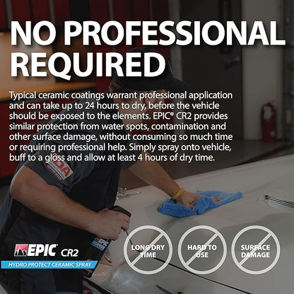 Malco EPIC CR2 Hydro Protect Ceramic Spray – Rejuvenates and Protects Vehicle Exterior Finishes/Shine, Protect, and Beautify Your Vehicle/Deep Hydrophobic Shine on All Types of Surfaces/16oz (109416)
