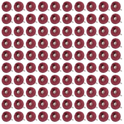 100 PCS Abrasive Buffing Wheels,1 Inch Buffing Polishing Wheel Set for Rotary Tool Accessorie 1/8'' (3mm) Shank, Red 240 Grits for Metal,Wood, Rust Removal