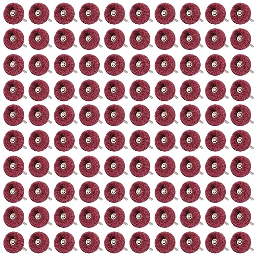 100 PCS Abrasive Buffing Wheels,1 Inch Buffing Polishing Wheel Set for Rotary Tool Accessorie 1/8'' (3mm) Shank, Red 240 Grits for Metal,Wood, Rust Removal