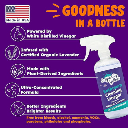 Originally Yellow Lavender Bathroom Cleaner Spray | Powered by Natural Vinegar & Infused with Lemon | Multipurpose Kitchen Cleaner Works on Tile, Wood, Granite, & Marble 3 Pack