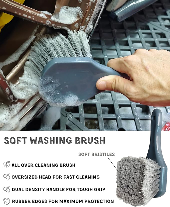 8PCS Pro Wheel Cleaning Kit - Woolies Brushes, Detailing Brush, Tire Brush, Wash Mitt, Drying Towel & Carry on Bag - Scratch-Free Rim Cleaning Kit