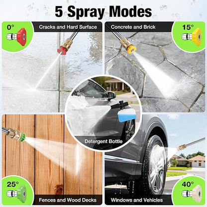 Pressure Washer, True High Power Washer with GFCI Safety Plug & No-Bend 360° Nozzle, Complete with Foam Cannon & 4 Nozzles for Car, Patio