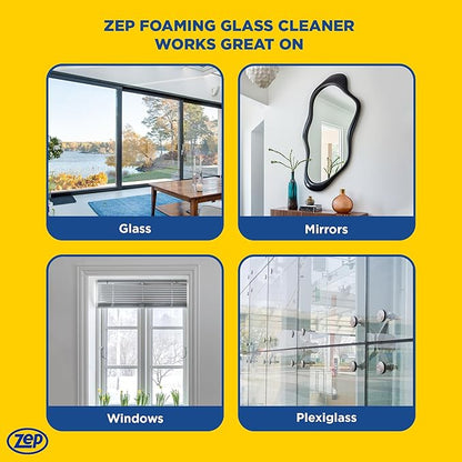 Zep Foaming Glass and Plexiglass Cleaner - 19 oz (Case of 4) ZUFGC19 - Foaming Formula Clings to Vertical Surfaces. Trusted by Pros